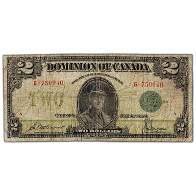 $2 1923 Dominion of Canada Note Green Seal Series G DC-26d - Circulated