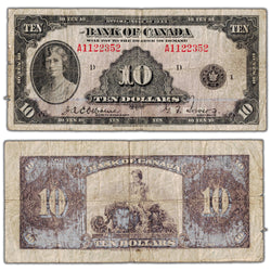 SOLD $10 1935 Bank of Canada Note English Text BC-7 - Damaged Back