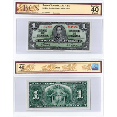 SOLD $1 1937 Bank of Canada Note Gordon-Towers Z/L Prefix BC-21c - BCS EF-40