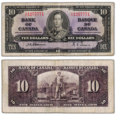 $10 1937 Bank of Canada Note Osborne Signature A/D Prefix BC-24a - Fine