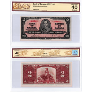$2 1937 Bank of Canada Note Gordon-Towers K/B Prefix BC-22b - BCS EF-40