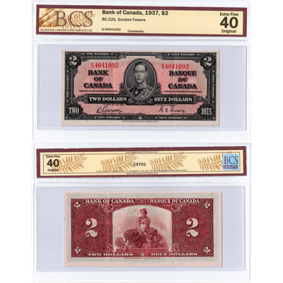 $2 1937 Bank of Canada Note Gordon-Towers K/B Prefix BC-22b - BCS EF-40