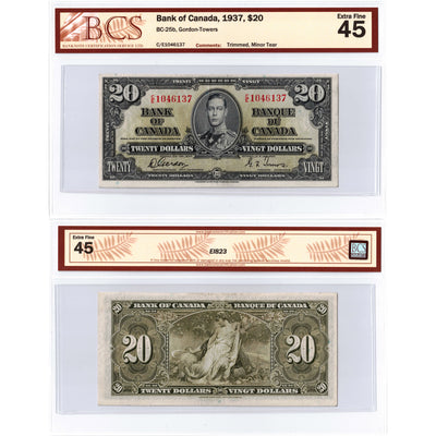$20 1937 Bank of Canada Note Gordon-Towers C/E Prefix BC-25b - BCS EF-45