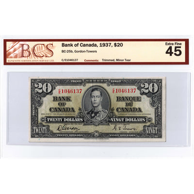 $20 1937 Bank of Canada Note Gordon-Towers C/E Prefix BC-25b - BCS EF-45