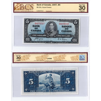 $5 1937 Bank of Canada Note Coyne-Towers D/S Prefix BC-23c - BCS VF-30
