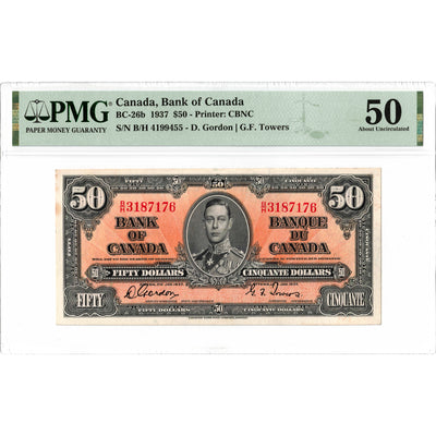 $50 1937 Bank of Canada Note Gordon-Towers B/H Prefix BC-26b - PMG AU-50
