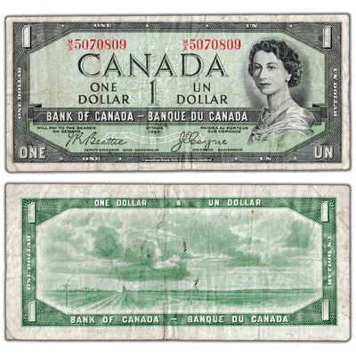 $1 1954 Bank of Canada Note Devil Face M/A Prefix BC-29b - F/VF