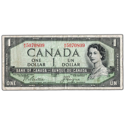 $1 1954 Bank of Canada Note Devil Face M/A Prefix BC-29b - F/VF