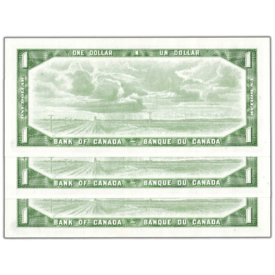 $1 1954 Bank of Canada Notes F/P Short Run Prefix BC-37b-i - 3 Consecutive AU