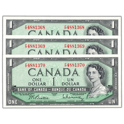$1 1954 Bank of Canada Notes F/P Short Run Prefix BC-37b-i - 3 Consecutive AU