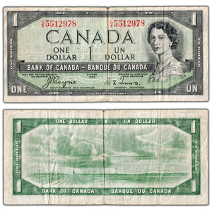 $1 1954 Bank of Canada Note Devil Face G/A Prefix BC-29a - F/VF