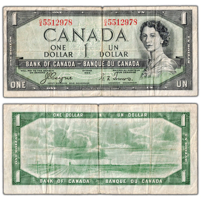 $1 1954 Bank of Canada Note Devil Face G/A Prefix BC-29a - F/VF