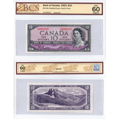$10 1954 Bank of Canada Note Devil Face H/D Prefix BC-32b- BCS UNC-60