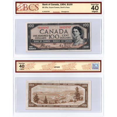 $100 1954 Bank of Canada Note Devil Face Coyne-Towers -35a - BCS EF-40