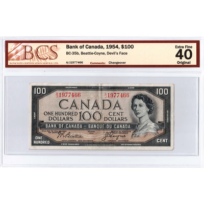 $100 1954 Bank of Canada Note Devil Face Beattie-Coyne BC-35b - BCS EF-40