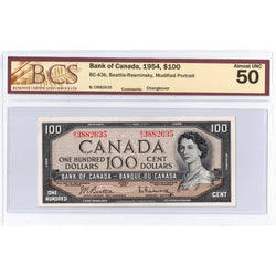 $100 1954 Bank of Canada Note Modified Beattie-Rasminsky BC-43b - BCS AU-50