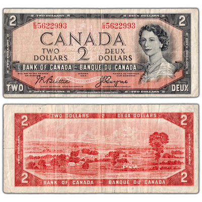 $2 1954 Bank of Canada Note Devil Face E/B Prefix BC-30b - Fine