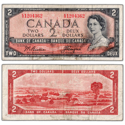 $2 1954 Bank of Canada Note Devil Face E/B Prefix BC-30b - F/VF (soiling)