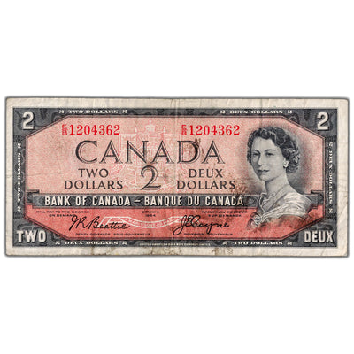 $2 1954 Bank of Canada Note Devil Face E/B Prefix BC-30b - F/VF (soiling)