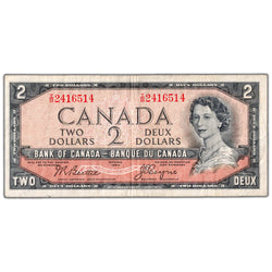 $2 1954 Bank of Canada Note Devil Face I/B Changeover Prefix BC-30b - F/VF