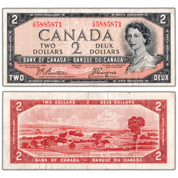 $2 1954 Bank of Canada Note Devil Face I/B Changeover Prefix BC-30b - VF