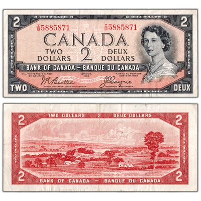 $2 1954 Bank of Canada Note Devil Face I/B Changeover Prefix BC-30b - VF