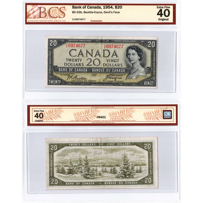 $20 1954 Bank of Canada Note Devil Face C/E Prefix BC-33b - BCS EF-40