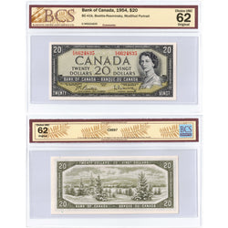$20 1954 Bank of Canada Note Beattie-Rasminsky E/W Prefix BC-41b - BCS UNC-62