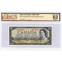 $20 1954 Bank of Canada Note Beattie-Rasminsky E/W Prefix BC-41b - BCS UNC-62