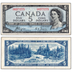$5 1954 Bank of Canada Note Devil Face C/C Changeover Prefix BC-31a - VF