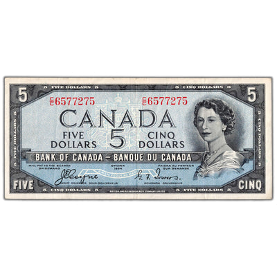 $5 1954 Bank of Canada Note Devil Face C/C Changeover Prefix BC-31a - VF
