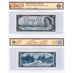 $5 1954 Bank of Canada Note Beattie-Rasminsky M/X Prefix BC-39b - BCS UNC-60