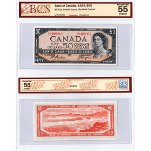 $50 1954 Bank of Canada Note Beattie-Coyne A/H Prefix BC-42a - BCS AU-55