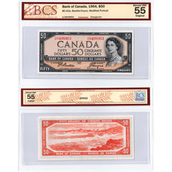 $50 1954 Bank of Canada Note Beattie-Coyne A/H Prefix BC-42a - BCS AU-55