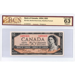 $50 1954 Bank of Canada Note Beattie-Rasminsky B/H Prefix BC-42b - BCS UNC-63