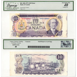 $10 1971 Bank of Canada Note DP Prefix BC-49b - Cutting Error Legacy EF-40