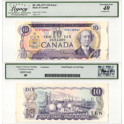SOLD $10 1971 Bank of Canada Note DP Prefix BC-49b - Cutting Error Legacy EF-40
