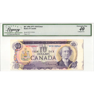 SOLD $10 1971 Bank of Canada Note DP Prefix BC-49b - Cutting Error Legacy EF-40