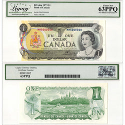 $1 1973 Bank of Canada Note MM Prefix 5 Milllion Serial BC-46a - Legacy UNC-63 PPQ