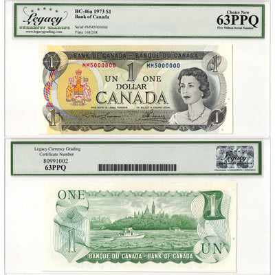 $1 1973 Bank of Canada Note MM Prefix 5 Milllion Serial BC-46a - Legacy UNC-63 PPQ