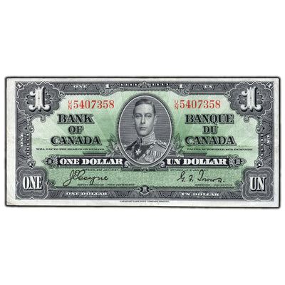 SOLD $1 1937 Bank of Canada Note Coyne-Towers U/N Prefix BC-21d - VF