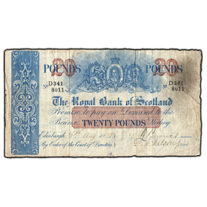 SOLD Scotland Royal Bank 1938 20 Pounds Note - Nice Early Large Size Issue