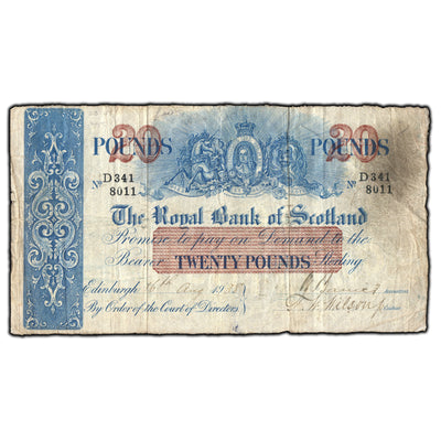 SOLD Scotland Royal Bank 1938 20 Pounds Note - Nice Early Large Size Issue