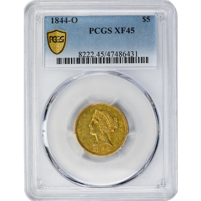 SOLD United States 1844-O $5 Liberty Half Eagle Gold Coin - PCGS XF-45