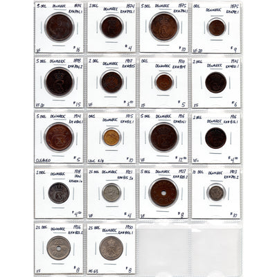 Lot of 20 Denmark Coins 1874-1950 - Catalogue $143 - 35% OFF!