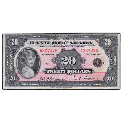 SOLD $20 1935 Bank of Canada Princess Note Small Seal BC-9b - VF (minor edge tears)