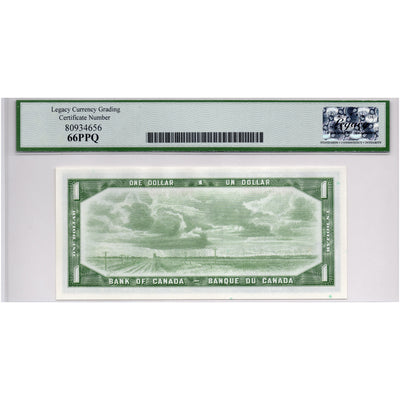 SOLD $1 1954 Bank of Canada Note H/M Changeover BC-37b-i - Legacy Gem UNC-66 PPQ