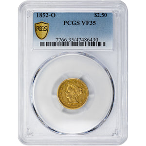 SOLD United States 1852-O $2 1/2 Liberty Quarter Eagle Gold Coin - PCGS VF-35