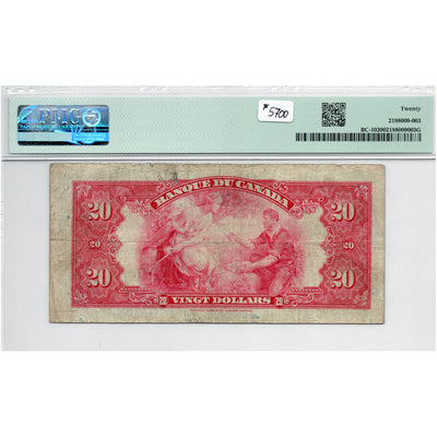 SOLD $20 1935 Banque du Canada French Text Note BC-10 - PMG VF-20