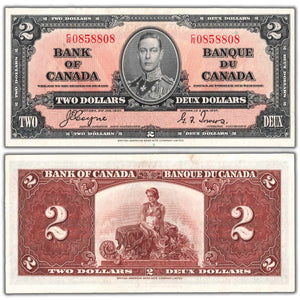$2 1937 Bank of Canada Note Coyne-Towers C/R Prefix BC-22c - AU